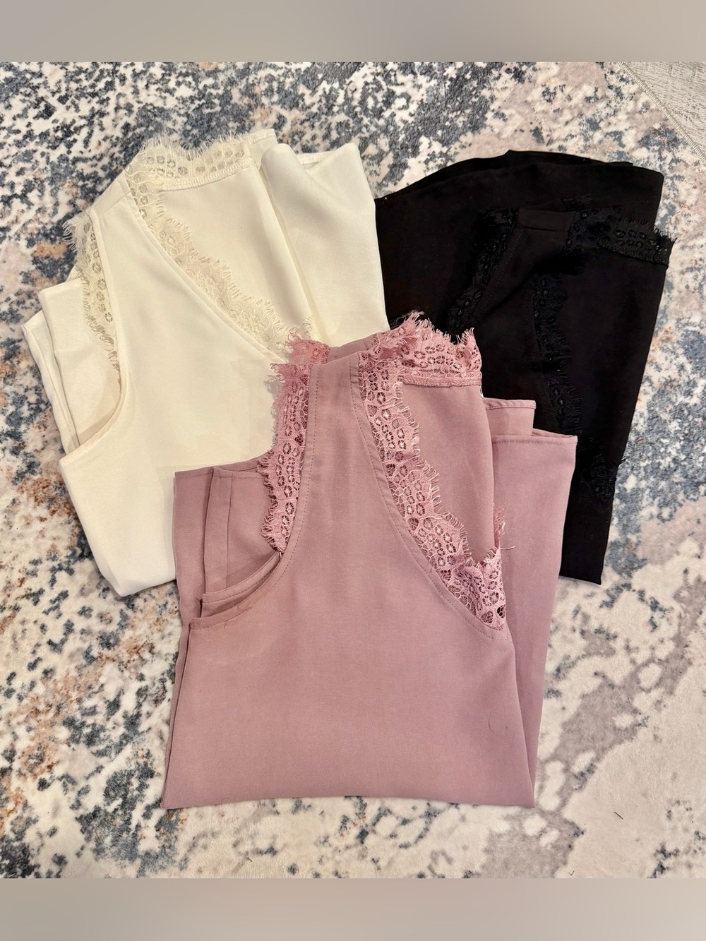 3 Lace Trim Blouses Bundle Small Pink White Black